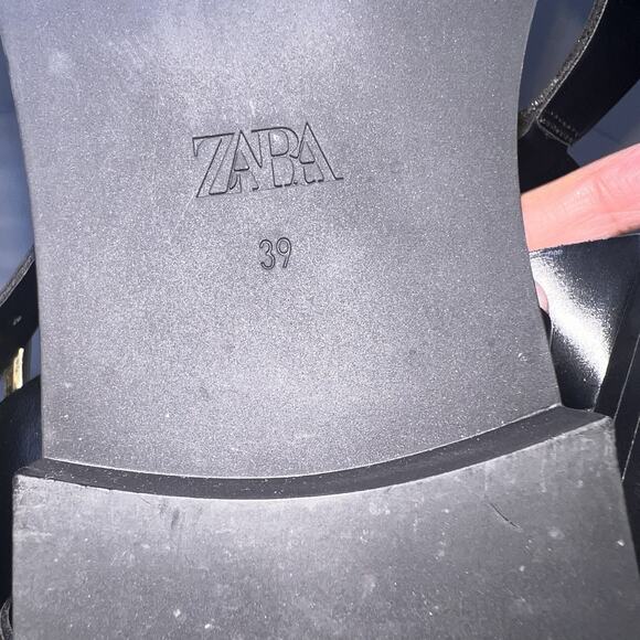 Zara Fisherman Sandals Size 39 (8) Black Gladiator Leather Caged Toe Flat Casual - Picture 9 of 10